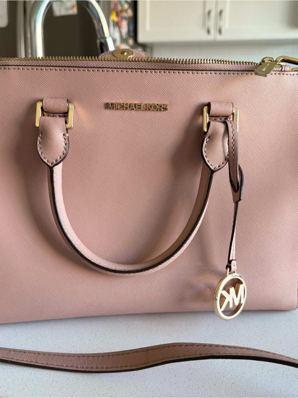 Michael Kors Blush Pink Saffiano Leather Satchel with Gold Hardware